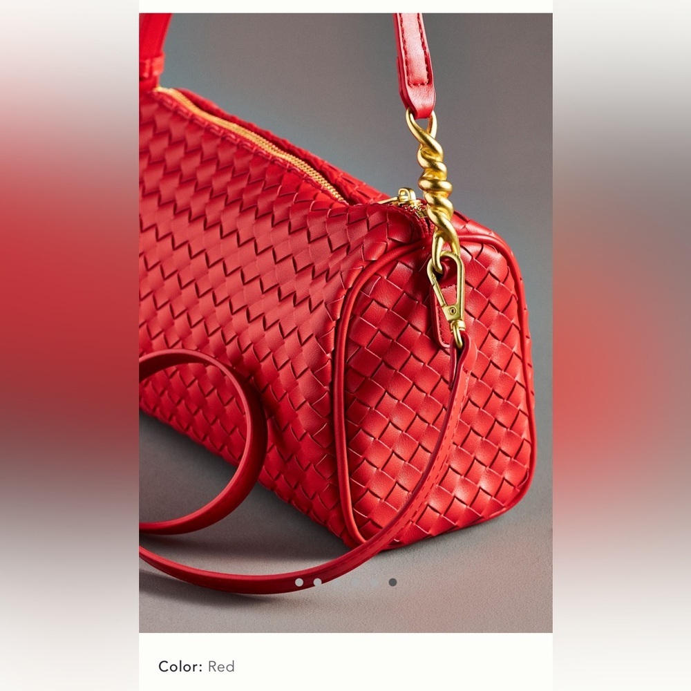 NWT new Anthropologie woven shoulder bag red faux leather zipper purse - Picture 10 of 14
